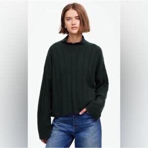 Madewell Ribbed Cashmere-Wool Blend Sweater Heather Asphalt Oversized XS NWT